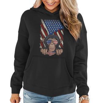 Retro American Flag Monkey Dad Mom Monkey Lover 4Th Of July Women Hoodie Graphic Print Hooded Sweatshirt - Thegiftio