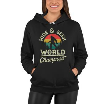Retro Bigfoot Hide And Seek World Champion Sasquatch Women Hoodie - Monsterry