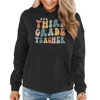 Retro Groovy Third Grade Teacher First Day Of Back To School Women Hoodie Graphic Print Hooded Sweatshirt - Thegiftio UK