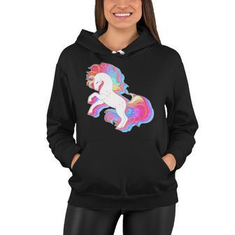 Retro Vintage Rainbow Unicorn Women Hoodie - Monsterry