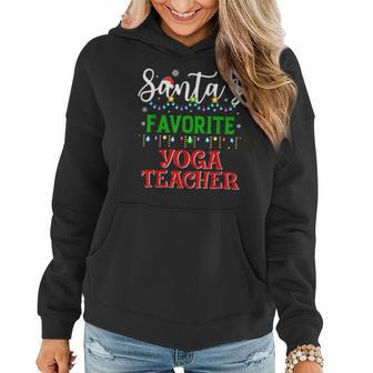 Santas Favorite Yoga Teacher Matching Family Xmas Pajamas Women Hoodie Graphic Print Hooded Sweatshirt - Thegiftio UK