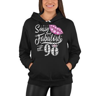 Sassy And Fabulous At 90 Years Old 90Th Birthday Crown Lips Women Hoodie - Seseable