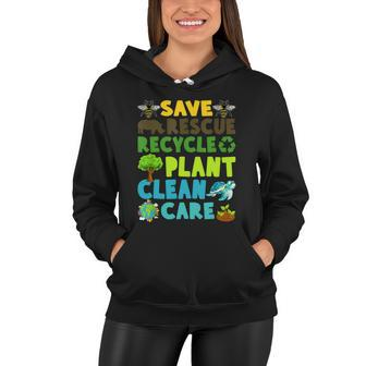 Save Bees Rescue Animals Recycle Plastic Earth Day Planet Funny Gift Women Hoodie - Monsterry AU