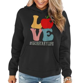 Secretary Love Apple Groovy Retro Cute Back To School Women Hoodie Graphic Print Hooded Sweatshirt - Thegiftio UK