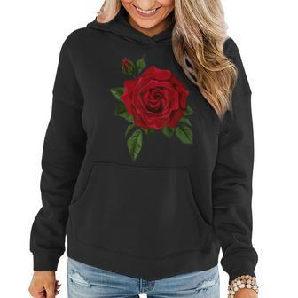Single Red Roses Flower Of Cute Red Roses Flower Gardening Women Hoodie Graphic Print Hooded Sweatshirt - Thegiftio UK