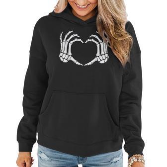Skeleton Hands Heart Sign Bones Funny Halloween Skull Women Hoodie Graphic Print Hooded Sweatshirt - Thegiftio