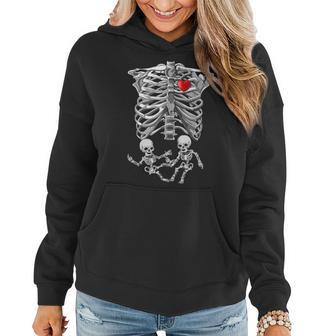 Skeleton Pregnancy Twin Baby Boys X-Ray Halloween Costume Women Hoodie Graphic Print Hooded Sweatshirt - Thegiftio UK