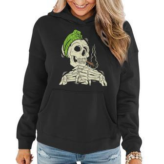 Smoking Skeleton Joint Weed Pot Cannabis Halloween Women Hoodie Graphic Print Hooded Sweatshirt - Thegiftio UK