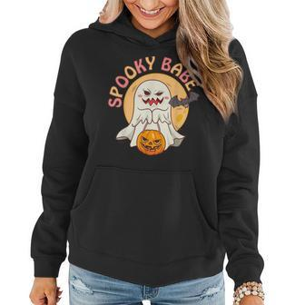 Spooky Babe Retro Groovy Halloween Custome Essential Women Hoodie Graphic Print Hooded Sweatshirt - Thegiftio UK