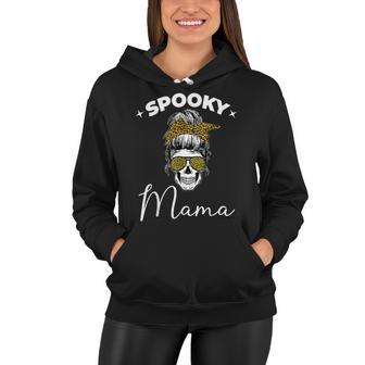 Spooky Mama Skull Messy Bun Glasses Leopard Halloween V2 Women Hoodie - Seseable