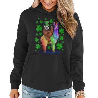 St Patricks Day Sloth Riding Llama Leprechaun Hat Kids Women Hoodie Graphic Print Hooded Sweatshirt - Thegiftio UK