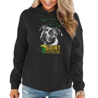 St Patricks Is My Xmas Funny Pit Bull Women Hoodie Graphic Print Hooded Sweatshirt - Thegiftio UK
