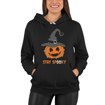 Stay Spooky Pumpkin Witch Hat Halloween Quote Women Hoodie - Monsterry