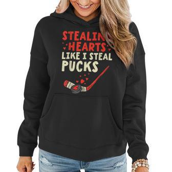 Stealing Heart Like I Steal Pucks Valentines Day Hockey Women Hoodie Graphic Print Hooded Sweatshirt - Thegiftio UK