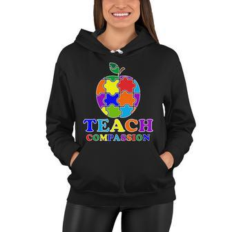Teach Compassion Autism Awareness Teacher Apple Puzzle Women Hoodie - Monsterry