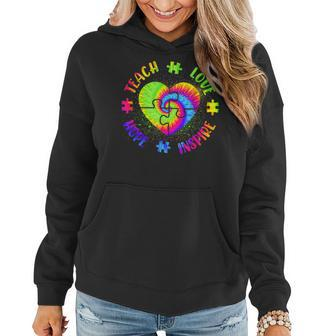 Teach Hope Love Inspire Autism Awareness Teacher Tie Dye Women Hoodie Graphic Print Hooded Sweatshirt - Thegiftio UK