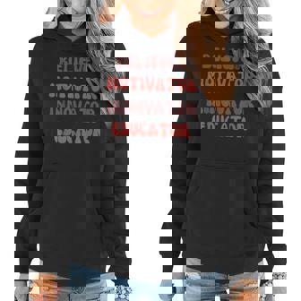 Teacher Believer Motivator Innovator Educator Retro Teachers Women Hoodie - Thegiftio UK