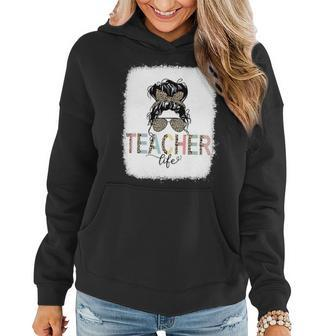 Teacher Life Bleached Shirt Teacher Life Royal Messy Bun Women Hoodie - Seseable