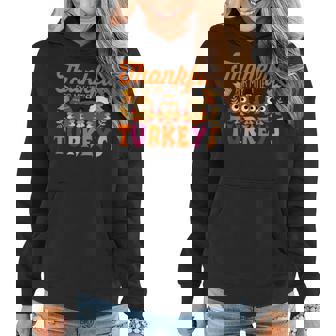 Thankful For My Little Turkeys Thanksgiving Teacher Mom Women Hoodie Graphic Print Hooded Sweatshirt - Thegiftio