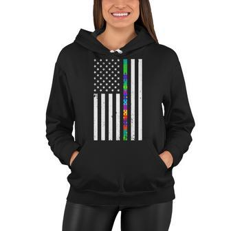 Thin Puzzle Line Autism Flag Women Hoodie - Monsterry