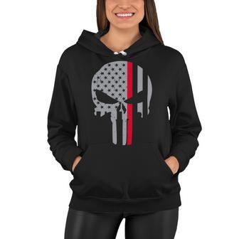 Thin Red Line Skull Usa Firefighter Flag Women Hoodie - Monsterry AU