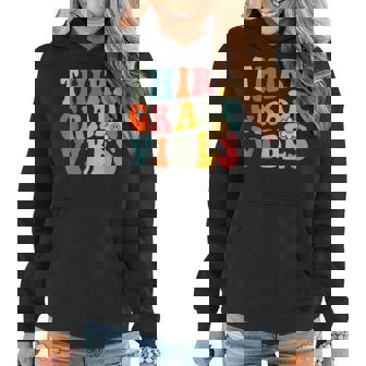 Third Grade Vibes 3Rd Grade Teacher Women Bach To School Women Hoodie Graphic Print Hooded Sweatshirt - Thegiftio
