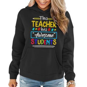 This Teacher Has Awesome Students Puzzle Autism Awareness Women Hoodie Graphic Print Hooded Sweatshirt - Thegiftio UK
