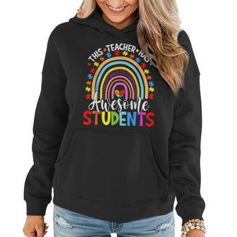 This Teacher Has Awesome Students Rainbow Autism Awareness Women Hoodie Graphic Print Hooded Sweatshirt - Thegiftio UK