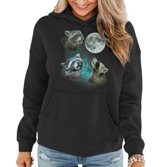 Three Racoons Howl At Moon 3 Wolfs - Funny Wolves Parody Women Hoodie Graphic Print Hooded Sweatshirt - Thegiftio UK
