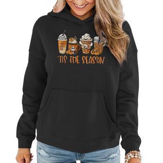 Tis The Season Fall Pumpkin Coffee Latte Leopard Iced Coffee Women Hoodie - Thegiftio UK