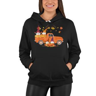 Truck Gnomes Pumpkin Truck Fall Leaf Thanksgiving Halloween Women Hoodie - Seseable