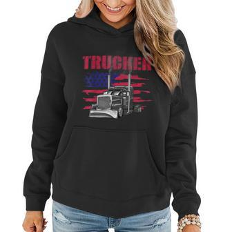 Trucker Truck Driver American Flag Trucker Women Hoodie - Seseable