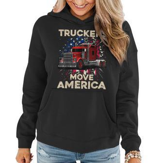 Trucker Truck Driver Trucker American Flag Truck Driver Women Hoodie - Seseable