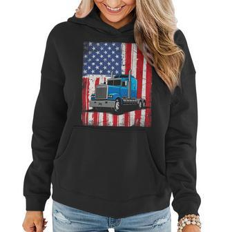 Trucker Trucker American Usa Flag Truck Driver Women Hoodie - Seseable