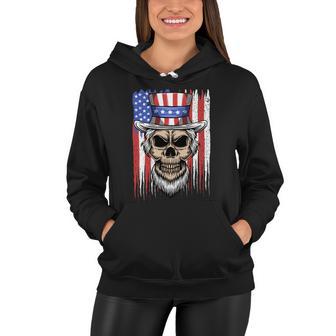 Uncle Sam Skull 4Th Of July American Flag Usa Women Hoodie - Monsterry UK