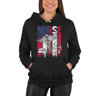 Usa Flag Nurse Gift Nursing Vintage American Nurse Women Hoodie - Monsterry CA