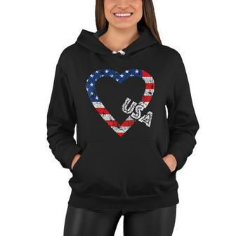 Usa Flag Patriotic American Hearts Armed Forces 4Th Of July Women Hoodie - Monsterry UK