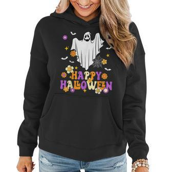 Vintage Happy Halloween Groovy Spooky Season Cute Ghost Women Hoodie - Thegiftio UK