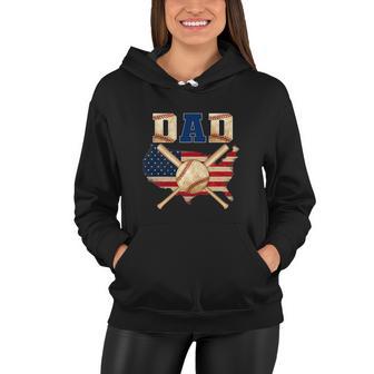 Vintage Proud Baseball Dad Cool 4Th Of July American Flag Women Hoodie - Monsterry