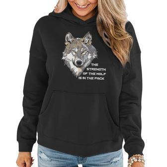 Wolf Face - The Strength Of The Wolf Is In The Pack Women Hoodie Graphic Print Hooded Sweatshirt - Thegiftio UK