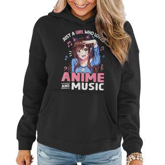 Women Just A Girl Who Loves Anime And Music Anime Lover Girl Women Hoodie Graphic Print Hooded Sweatshirt - Thegiftio UK