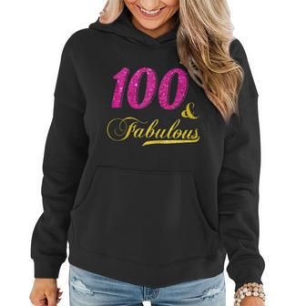 Womens 100 And Fabulous Diamond Crown Happy 100Th Birthday Women Hoodie Graphic Print Hooded Sweatshirt - Thegiftio UK