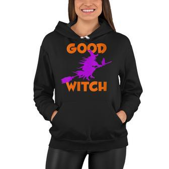 Womens Good Witch Halloween Riding Broomstick Silhouette Women Hoodie - Seseable