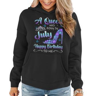 Womens High Heel Birthday Queen Girl A Queen Was Born In July Women Hoodie Graphic Print Hooded Sweatshirt - Thegiftio UK
