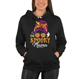 Womens One Spooky Mama Halloween Messy Bun Hair Ghosts Lover Women Hoodie - Seseable
