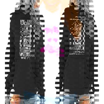 Womens Retro In October We Wear Pink Ribbon Skull Messy Bun Breast Women Hoodie Graphic Print Hooded Sweatshirt - Thegiftio