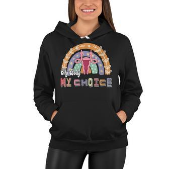 Womens Uterus My Body My Choice Pro Choice Leopard Rainbow Women Hoodie - Seseable
