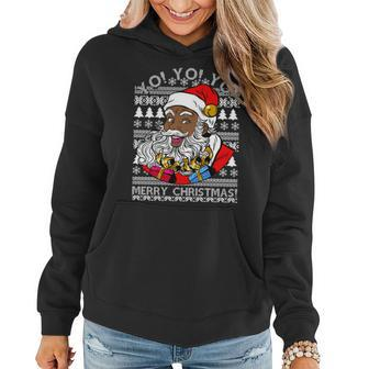 Yo Yo Yo Ho Ho Ho Black Santa Claus Ugly Christmas T-Shirt Graphic Design Printed Casual Daily Basic Women Hoodie