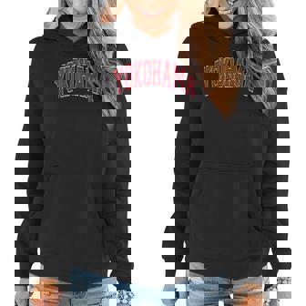 Yokohama Japan Varsity Style Red Text Women Hoodie Graphic Print Hooded Sweatshirt - Thegiftio