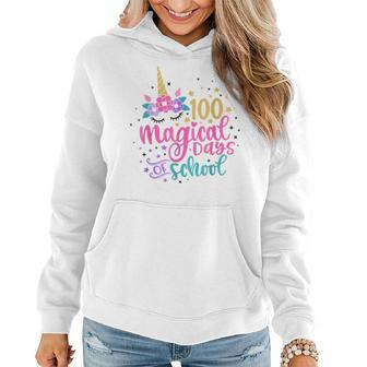 100 Magical Days Of School Unicorn Gift Teacher Student  Women Hoodie Graphic Print Hooded Sweatshirt